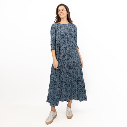 Seasalt Womens Blue Floral Jersey Line Strokes Dress 3/4 Sleeves-Quality Brands Outlet-