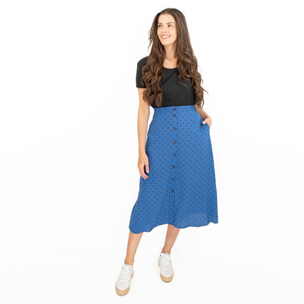Joules Tallulah Blue Midi Skirt Black Polka Dots with Side Pockets-Quality Brands Outlet-