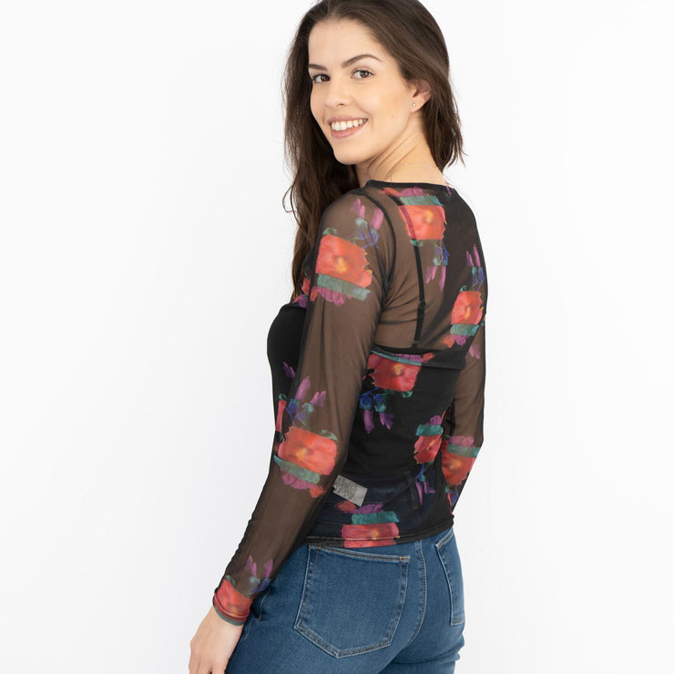 Karen Millen Black Floral Long Sleeve Boat Neck Mesh Top