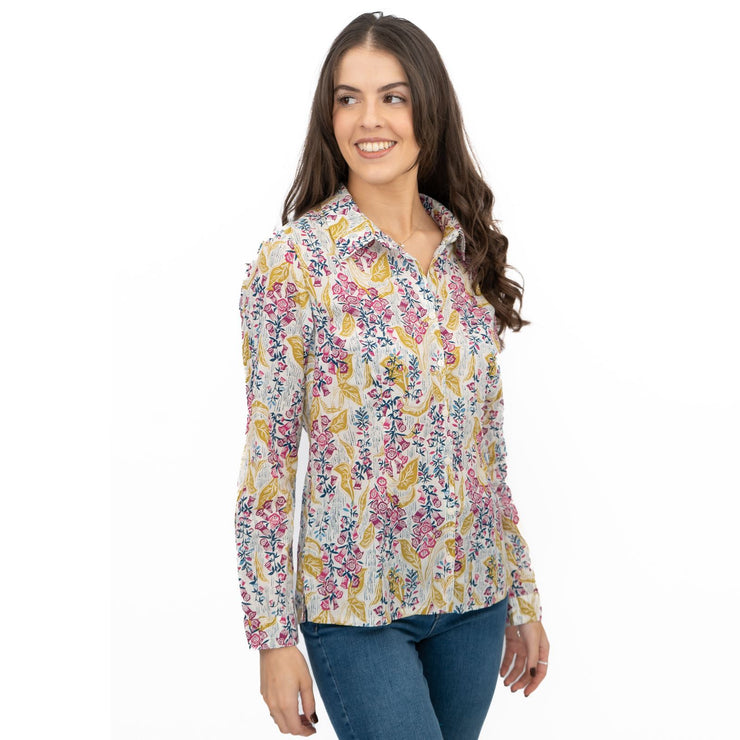 Seasalt Larissa Shirt Top Lino Foxglove Chalk Print - Quality Brands Outlet