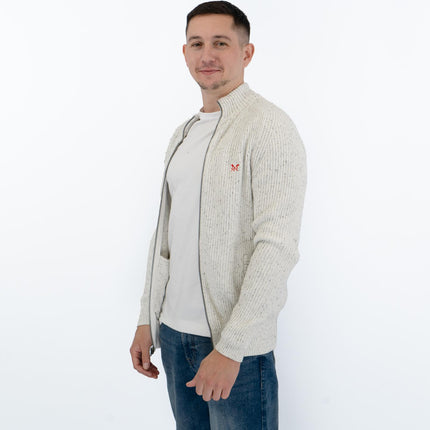 Crew Clothing Mens Chunky Knit Jacket White Flecks - Quality Brands Outlet