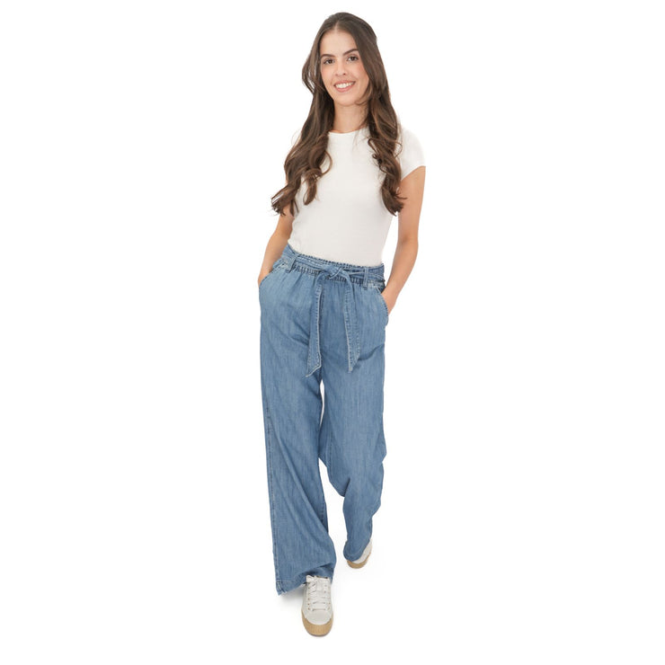 M&S Per Una Blue Wide Leg Soft Jeans Elastic Waist