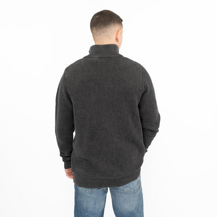 Crew Clothing Mens Jumper Half Zip Chunky Knit Rib Black-Quality Brands Outlet-