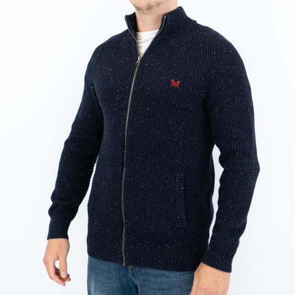 Crew Clothing Mens Chunky Knit Jacket Zip Up Navy Flecks - Quality Brands Outlet