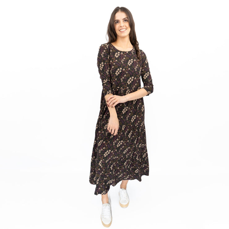 Seasalt Black Dress Tiered Line Strokes Midi - Quality Brands Outlet