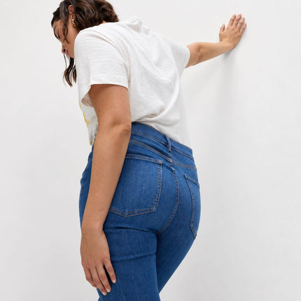 Womens Boot Cut Jeans High Waisted Slim Flare Shape - Medium Indigo