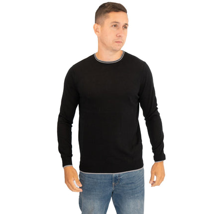 Nicole Farhi Mens Crew Neck Merino Wool Jumper Black-Quality Brands Outlet-