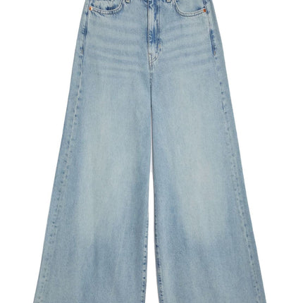 M&S Palazzo Jeans Wide Leg Lyocell Cotton Light Indigo Blue