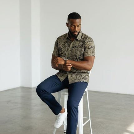 Mens Shirts Short Sleeve Cuban Collar Shirt Olive Green - Quality Brands Outlet