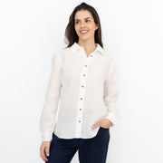 M&S Womens Oversized White Pure Linen Collared Blouse