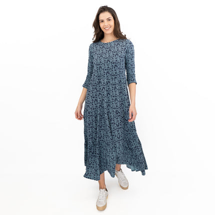 Seasalt Womens Blue Floral Jersey Line Strokes Dress 3/4 Sleeves-Quality Brands Outlet-