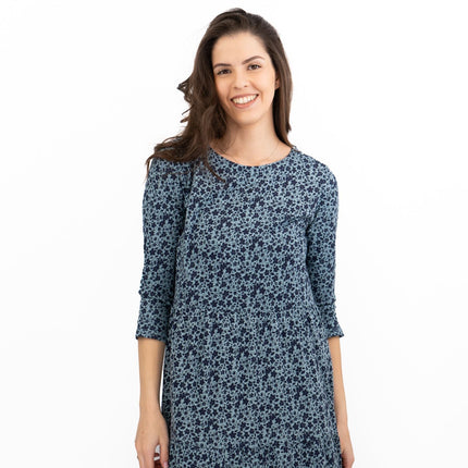 Seasalt Womens Blue Floral Jersey Line Strokes Dress 3/4 Sleeves-Quality Brands Outlet-