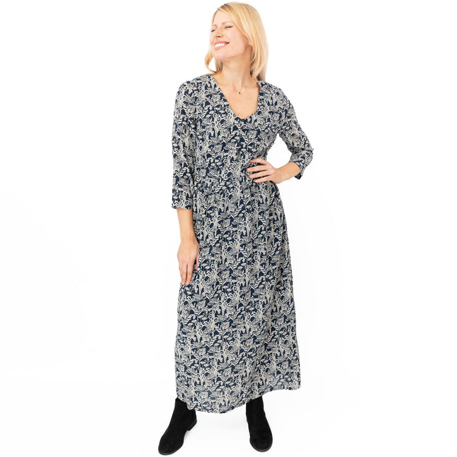 Seasalt Navy Floral Feather Slate Midi Dress-Quality Brands Outlet-