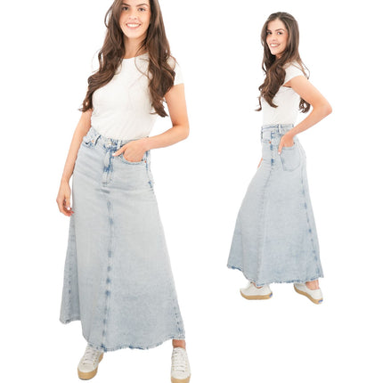 M&S Denim Maxi Skirt A-Line Cotton Lyocell-Quality Brands Outlet-