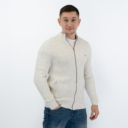 Crew Clothing Mens Chunky Knit Jacket White Flecks - Quality Brands Outlet