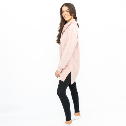 Lipsy London Pink Velour Cosy Snuggle Longline Tops Loungewear-Quality Brands Outlet-