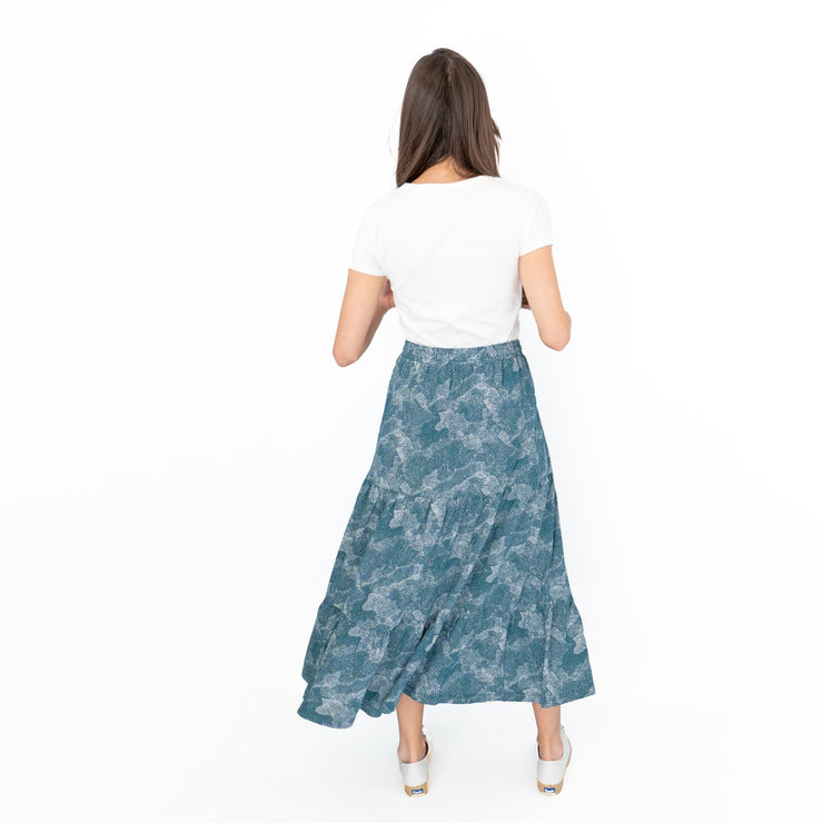 Seasalt Teal Dotted Skies Dark Eden Line Strokes Flare Maxi Skirt