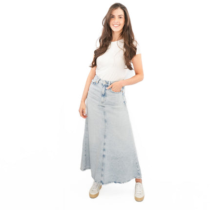 M&S Denim Maxi Skirt A-Line Cotton Lyocell-Quality Brands Outlet-