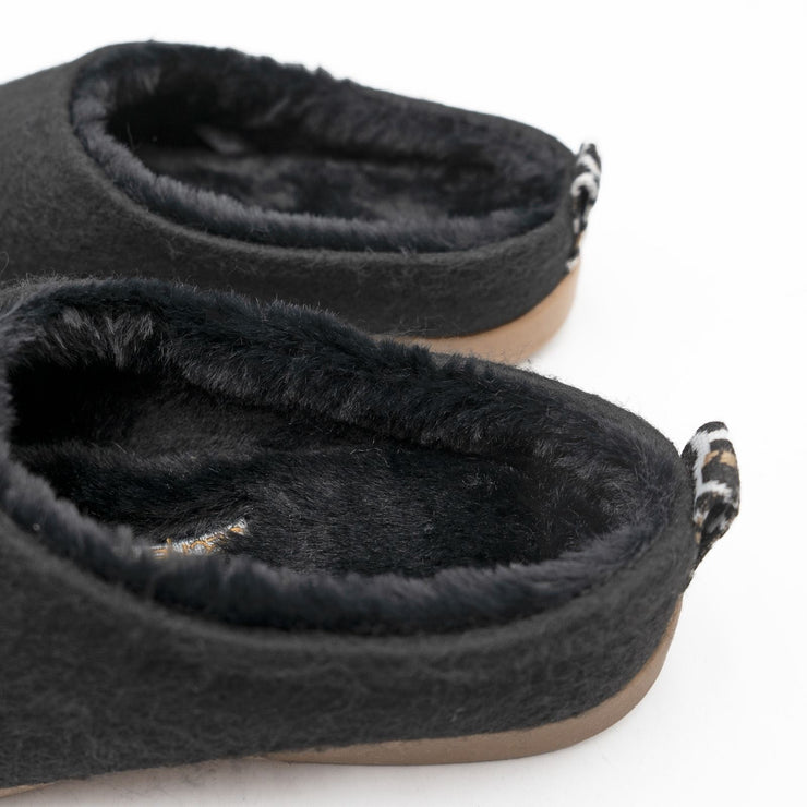 M&S Black Felt Faux Fur Lined Mule Slippers