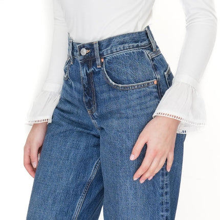 Next Crop Turn Up Jeans Wide Leg Mid - Blue Denim - Quality Brands Outlet