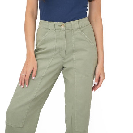 M&S Khaki Straight Leg Trousers Stretch Cotton Rich Relaxed Utility - Quality Brands Outlet