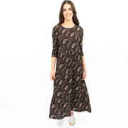 Seasalt Black Dress Tiered Line Strokes Midi - Quality Brands Outlet