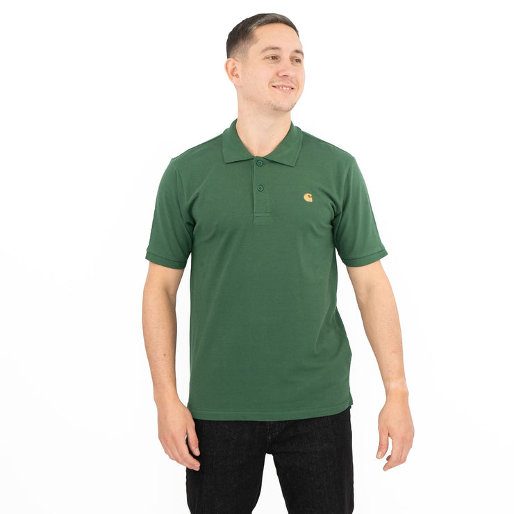 Carhartt Mens Polo Shirt Chase Pique Cotton Green