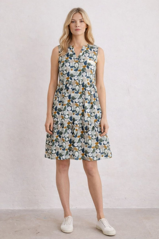 Seasalt Bodelva Sleeveless Jersey Dress Geo Pebbles Chalk Organic - Quality Brands Outlet