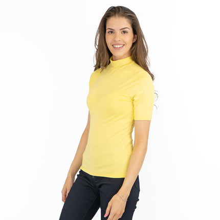 Karen Millen Yellow Short Sleeve Jersey Funnel Neck Top - Quality Brands Outlet