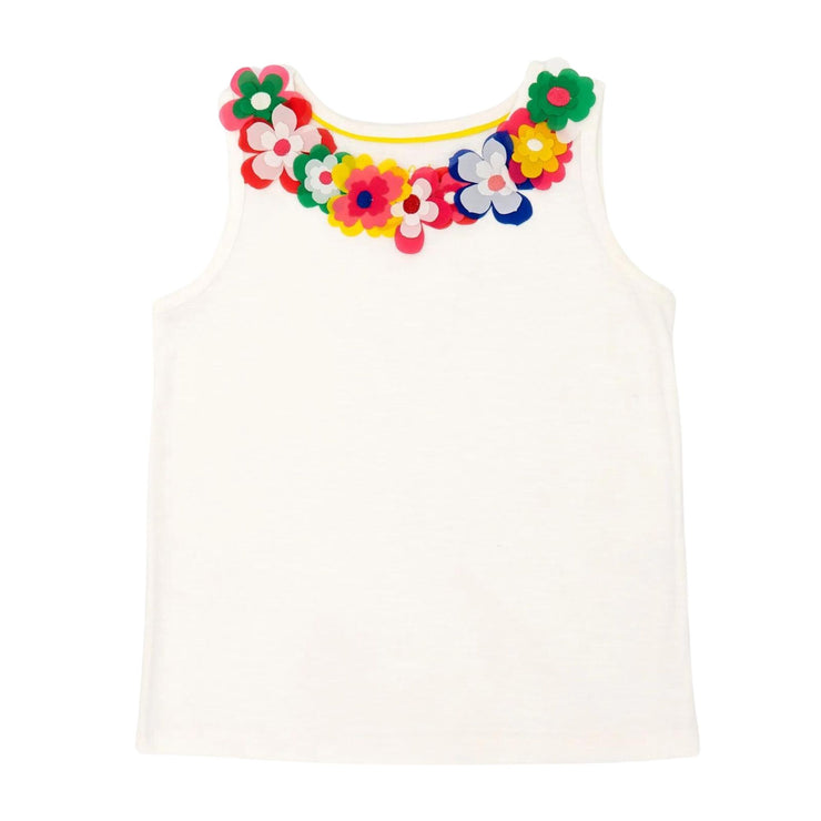 Mini Boden Girls White 3D Floral Cotton Vest Sleeveless Summer Tops