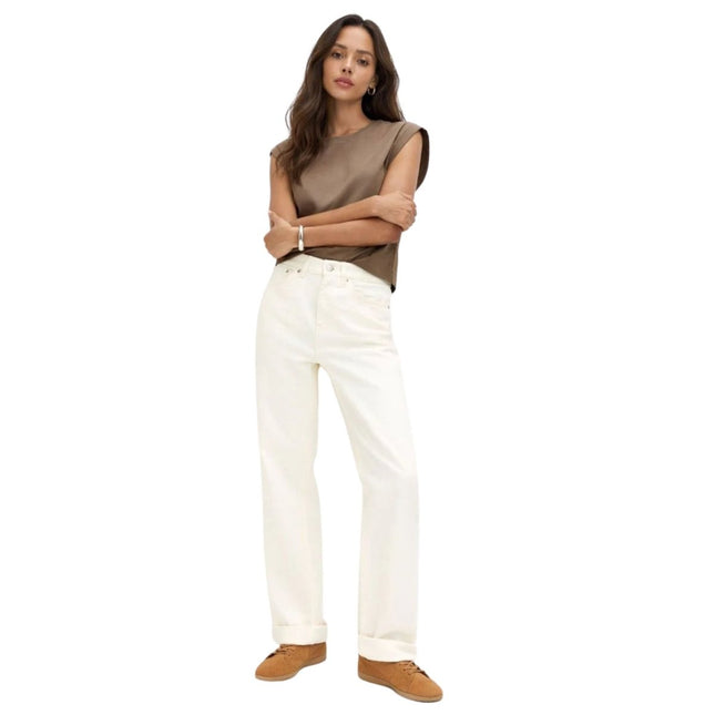 M&S Boyfriend Jeans Ankle Grazer Cream Ivory Relaxed Fit Denim - Quality Brands Outlet