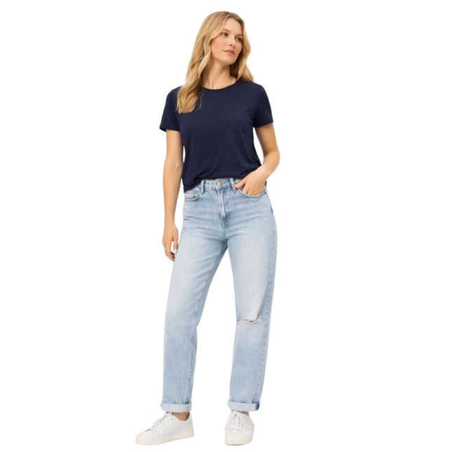 M&S Boyfriend Ankle Grazer Jeans Light Indigo Relaxed Fit Casual Denim - Quality Brands Outlet