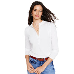 Boden White Supersoft Frill Henley Top Cotton Modal Slim Fit - Quality Brands Outlet