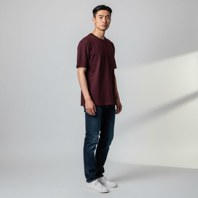Bless Cotton T-Shirt Burgundy Bordeaux Short Sleeve - Quality Brands Outlet