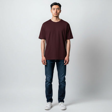 Bless Cotton T-Shirt Burgundy Bordeaux Short Sleeve - Quality Brands Outlet