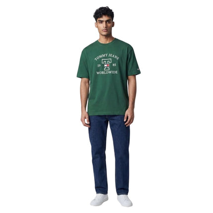 Tommy Dark Green Worldwide Logo T-Shirt Crew Neck Short Sleeve-Quality Brands Outlet-