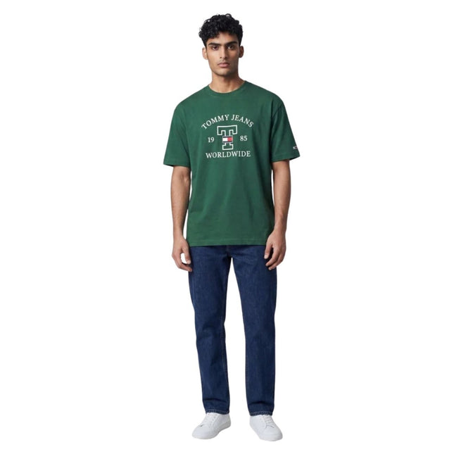 Tommy Dark Green Worldwide Logo T-Shirt Crew Neck Short Sleeve-Quality Brands Outlet-