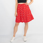 Next Red Floral Elasticated Waist Flare Casual Summer Tiered Short Skirts - Quality Brands Outlet