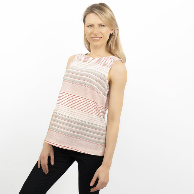 Red Striped Womens Sleeveless V-Neck Lightweight Tops-Quality Brands Outlet-