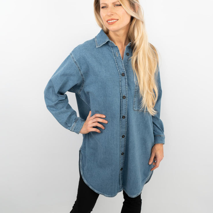 Massimo Dutti Blue Denim Oversized Tunic Longline Shirt