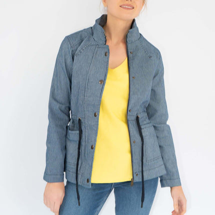 White Stuff Layla Striped Adjustable Waist Full Zip Casual Denim Jacket-Quality Brands Outlet-