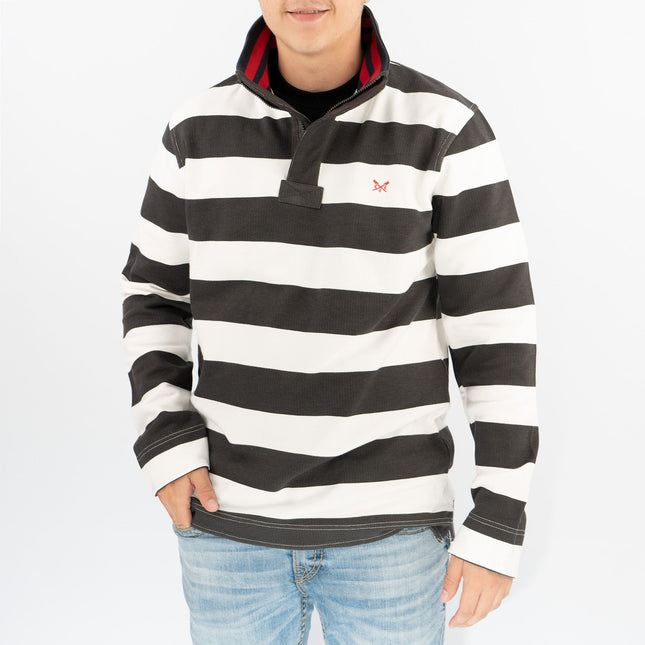Crew Clothing Mens Padstow White Striped Classic Half Zip Sweatshirt Jumper Tops-Quality Brands Outlet-