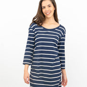 Frugi Erin for Maternity 3/4 Sleeve Navy Striped Midi Soft Jersey Dresses