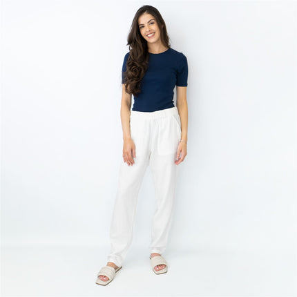 M&S Pure Cotton Tapered Ankle Grazer Elasticated Waist White Trousers-Quality Brands Outlet-