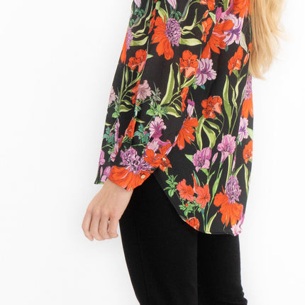 Karen Millen Black Floral Satin Long Sleeve Button-Up Shirts-Quality Brands Outlet-