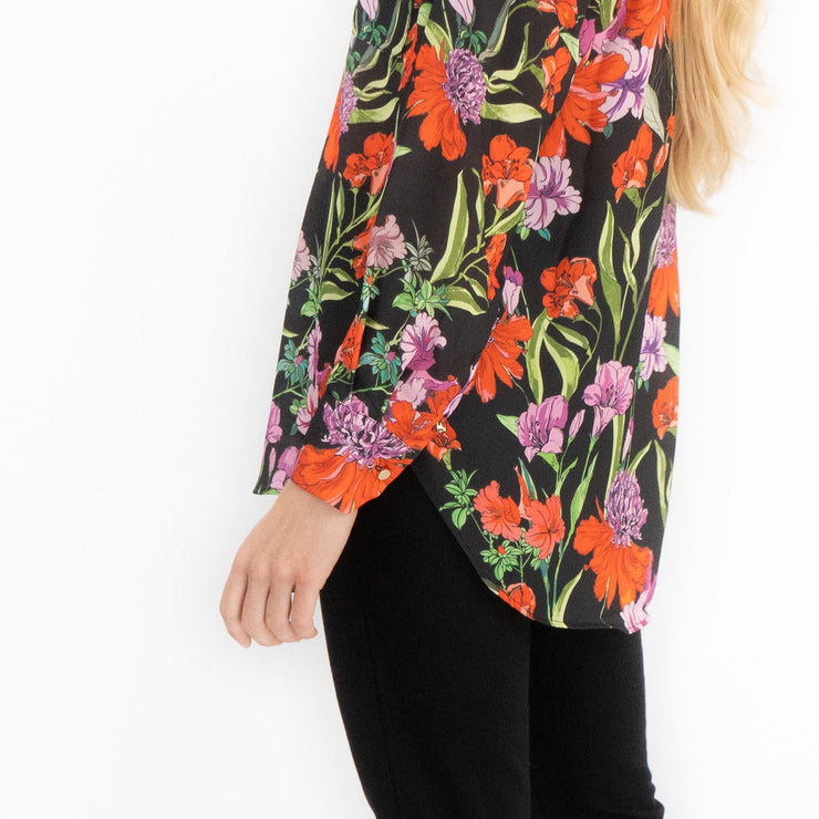 Karen Millen Black Floral Satin Long Sleeve Button-Up Shirts