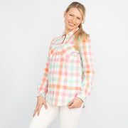 Pastel Check Long Sleeve Button-Up Women's Cotton Shirts