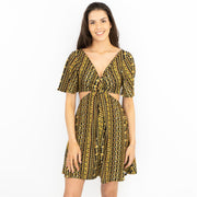 Karen Millen Side Cut Out Gold Chain Print Jersey Short Sleeve Mini Dress