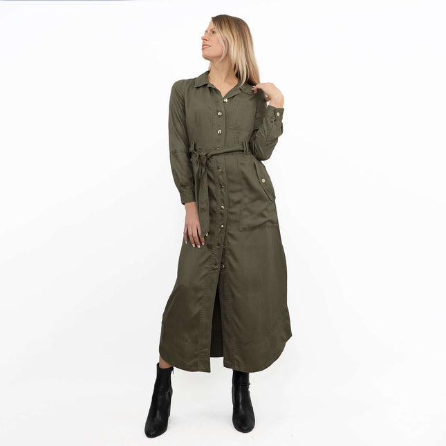 Next Belted Utility Long Sleeve Belted Button-Up Midi Midaxi Shirt Dresses-Quality Brands Outlet-