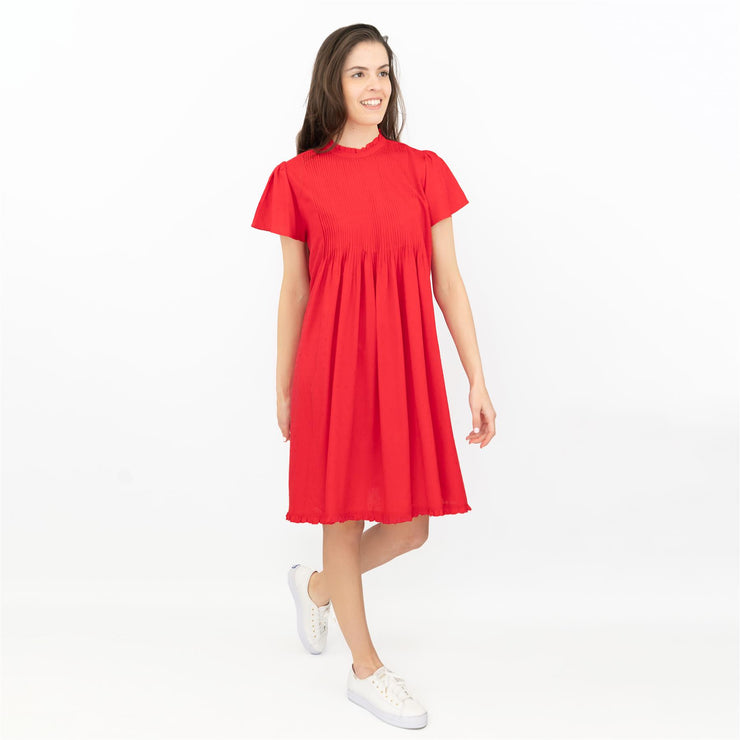 Lightweight Red Shirred Knee Length Dress - Relaxed Fit Fashion Quality Brands Outlet Lightweight Red Shirred Knee Length Dress - Relaxed Fit Fashion Quality Brands Outlet